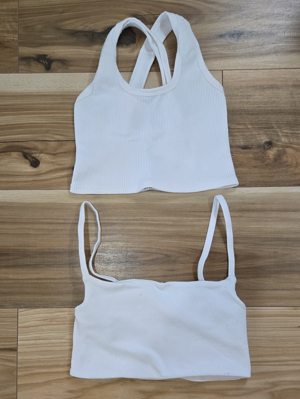 Pre-loved Free People White Ribbed Cross-Back Crop & White Spaghetti Strap Crop